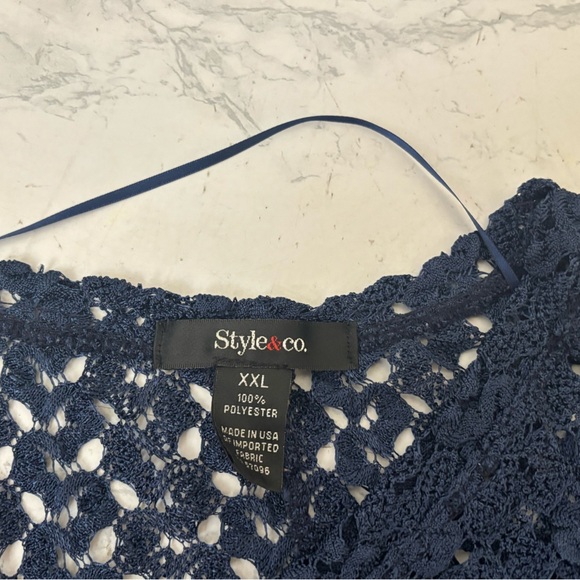Style & Co Womens Top Blue Scoop Neck Peasant Blouse Sz XXL Crochet Sheer​ - Picture 4 of 4